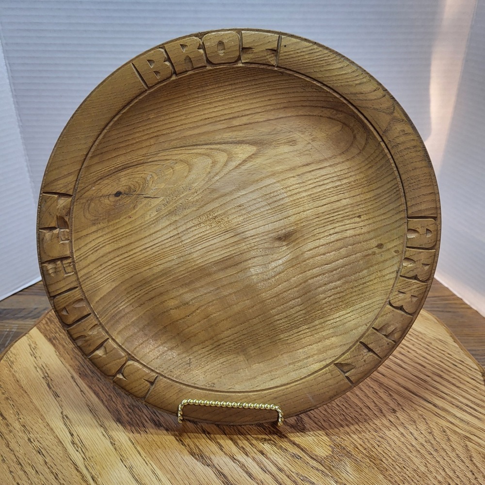 VTG Hand Carved German Wood Bread Plate Bowl "Work Creates Bread"
